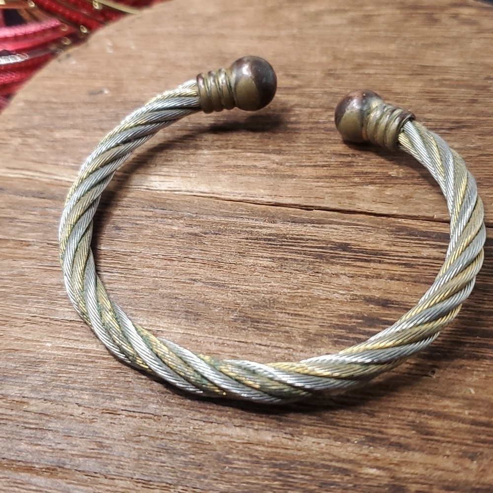 B3229 tri metal twist cable cuff estate bracelet